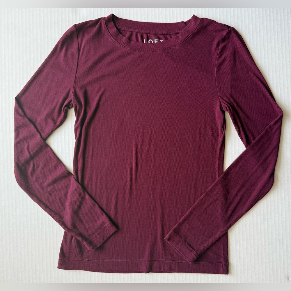 LOFT Long Sleeve Crew Neck Tee Smoked Garnet Red Size S